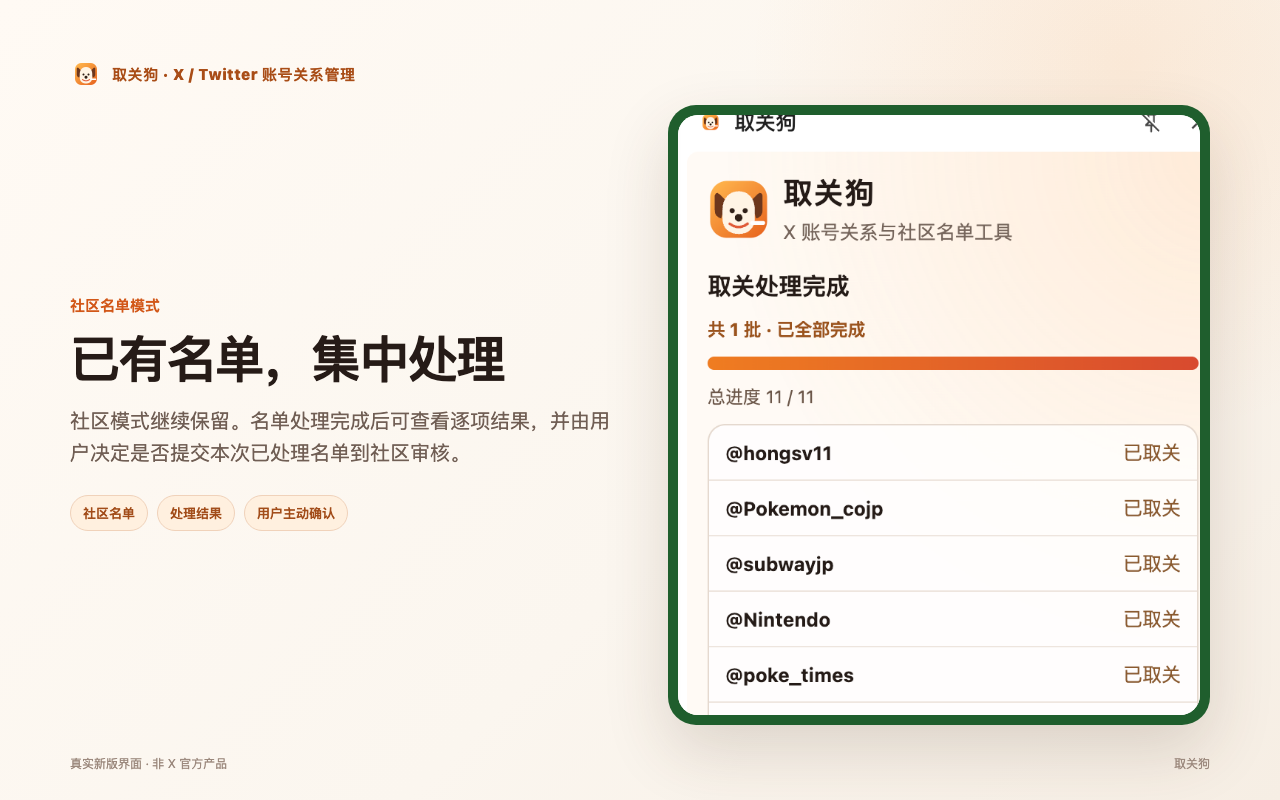取关狗 X Twitter 社区名单模式 提前查看和拉黑